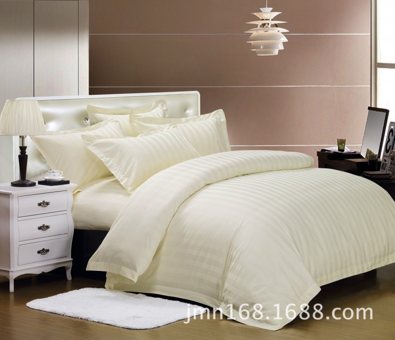 酒店客房床上用品四件套床單被套枕套 米黃緞紋全白緞紋工廠,批發,進口,代購