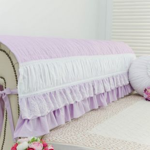 韓國同款 紫色浪漫蕾絲木耳邊衍縫夾棉床頭套/床頭罩 床頭防塵罩批發・進口・工廠・代買・代購