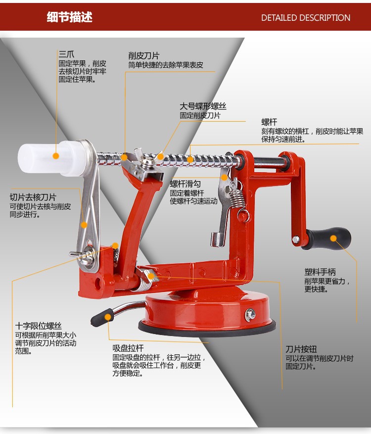 多功能蘋果削皮器 水果削皮刀 三合一削蘋果機 去皮去核切片 鐵質工廠,批發,進口,代購