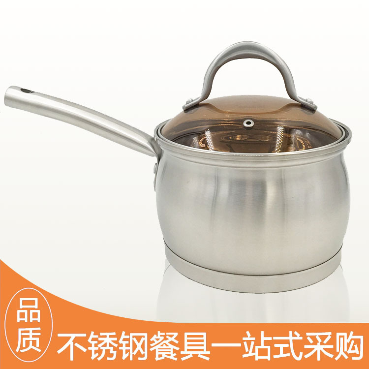 精鋼鼓型復底單柄奶鍋煮粥煮麵鍋  無磁復底煮湯奶鍋16cm18cm工廠,批發,進口,代購