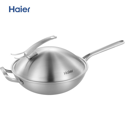 Haier/海爾 炒鍋不銹鋼32cm304不銹鋼不黏鍋 可立蓋電磁爐適用工廠,批發,進口,代購