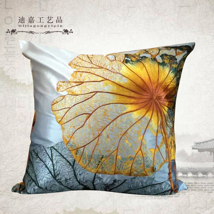 蘇繡成品刺繡重工奢華純手工繡花枕套抱枕靠墊荷花特色禮品不含芯批發・進口・工廠・代買・代購