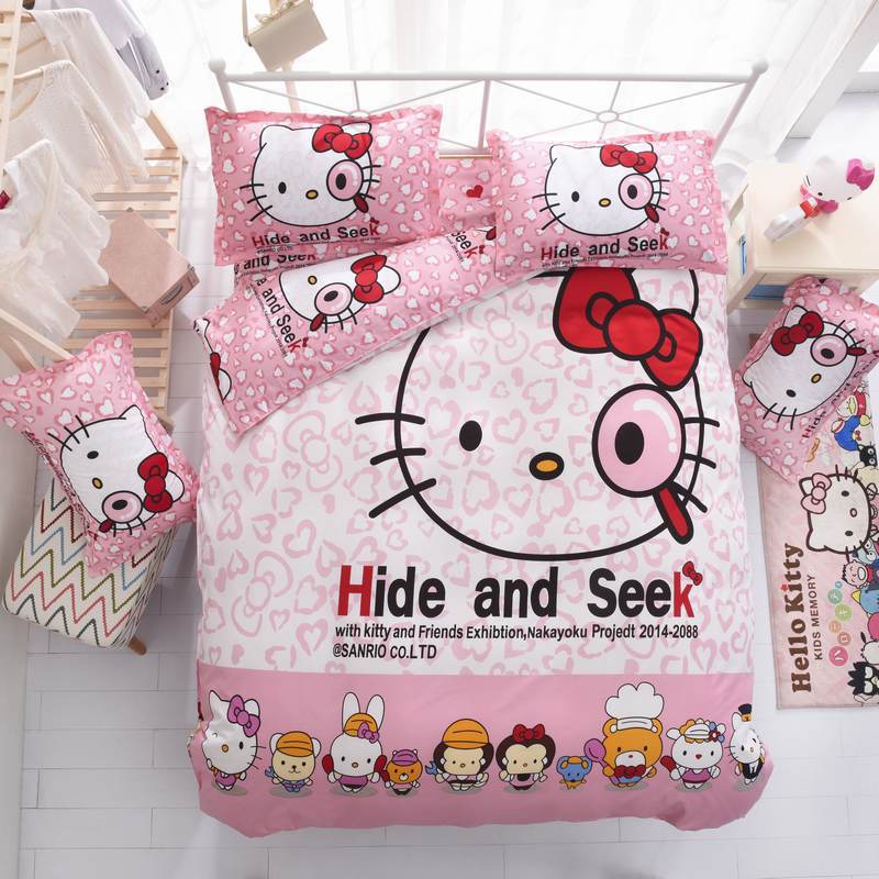 時尚可愛hello kitty活性卡通套件床單非純棉床上用品三四件套批發・進口・工廠・代買・代購