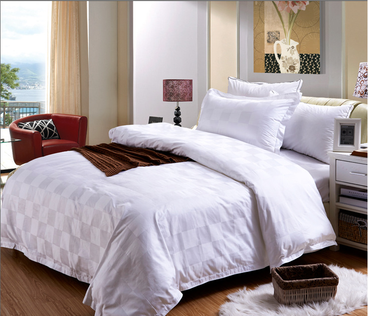 賓館酒店客房床上用品 四件套  60支白色純棉提花床單佈草批發工廠,批發,進口,代購