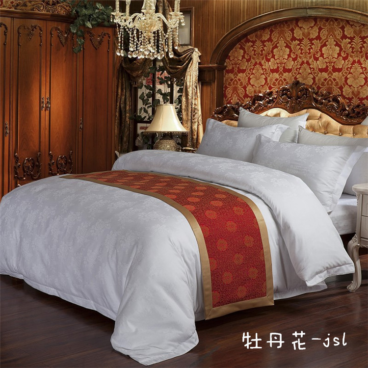 廠傢批發酒店賓館床上用品 純棉40支白色 大提花-牡丹花被套工廠,批發,進口,代購
