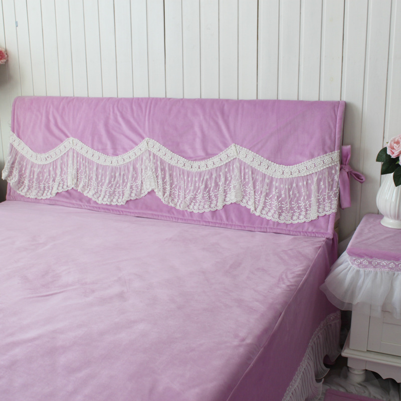 美麗夢想 蕾絲紗拼接紫色細膩柔軟短毛絨床頭套/床頭罩 一件代發批發・進口・工廠・代買・代購