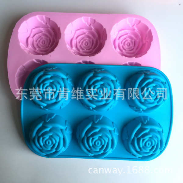 6孔穴位矽膠連身蛋糕模玫瑰花形烘焙模 符合歐洲LFGB食品級標準批發・進口・工廠・代買・代購
