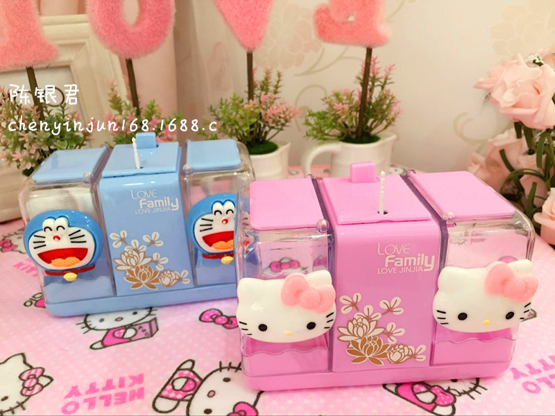 hello Kitty 牙簽盒+棉簽盒 叮當貓 牙簽棉簽組合套 化妝棉收納盒工廠,批發,進口,代購