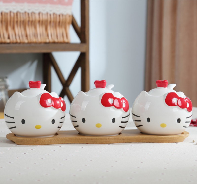 陶瓷Hello kitty調味罐 卡通鹽味精辣椒瓶 廚房小工具 調料瓶帶蓋批發・進口・工廠・代買・代購