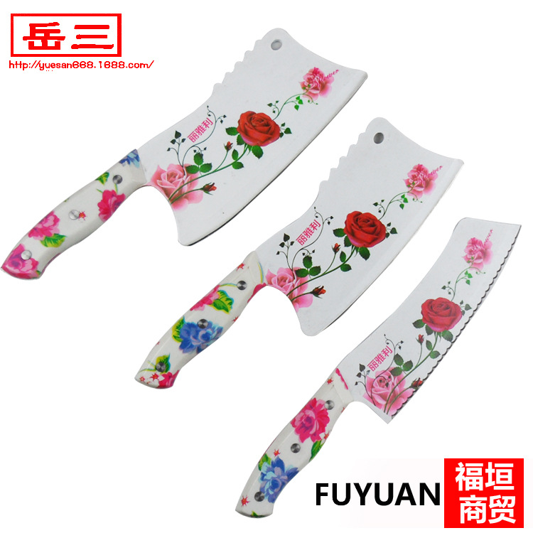 百年薔薇玫瑰花刀具韓國正品三件套 廚房刀具 刀具不銹鋼 花紋刀工廠,批發,進口,代購