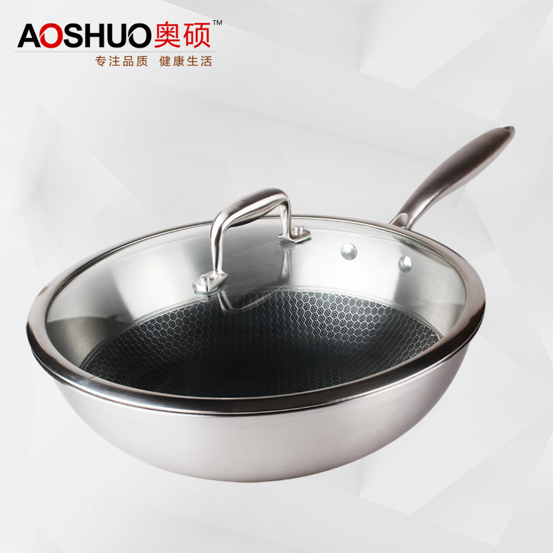 AOSHUO奧碩蜂窩304不銹鋼不黏炒鍋三層鋼不黏鍋 韓式鍋具禮品套裝工廠,批發,進口,代購