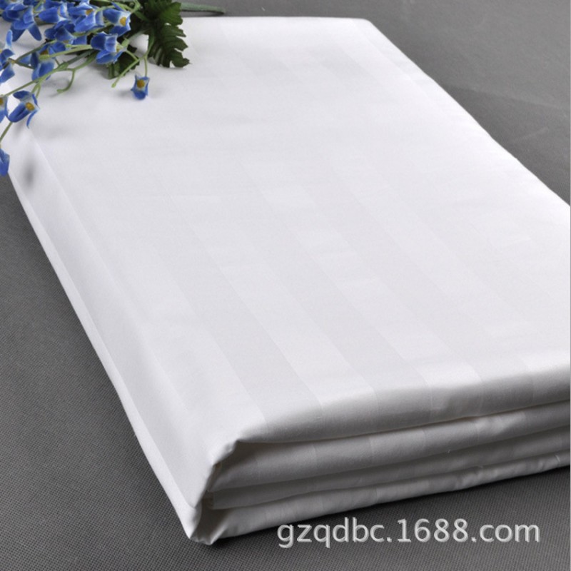 酒店床上用品 三公分緞條純白色床單床罩 40支TC滌棉床單 可定製工廠,批發,進口,代購