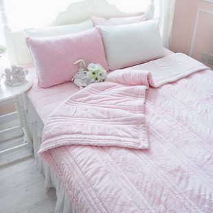 韓國同款 冬季加厚毛毯/粉色簡約超柔親膚短毛絨蓋毯 兩用床蓋批發・進口・工廠・代買・代購