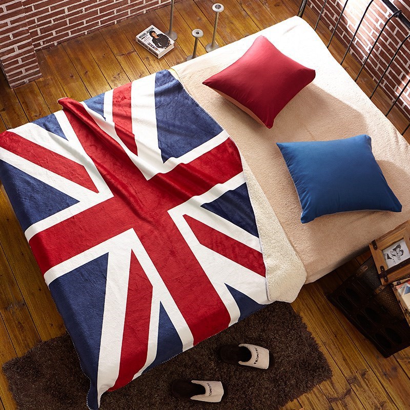 羊羔絨雙層毛毯 英國米字美國旗辦公室空調沙發春夏季外貿毯子工廠,批發,進口,代購