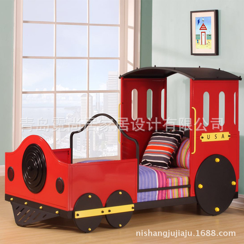 兒童床單人床時尚創意卡通火車造型床出口環保安全鐵藝汽車床工廠,批發,進口,代購