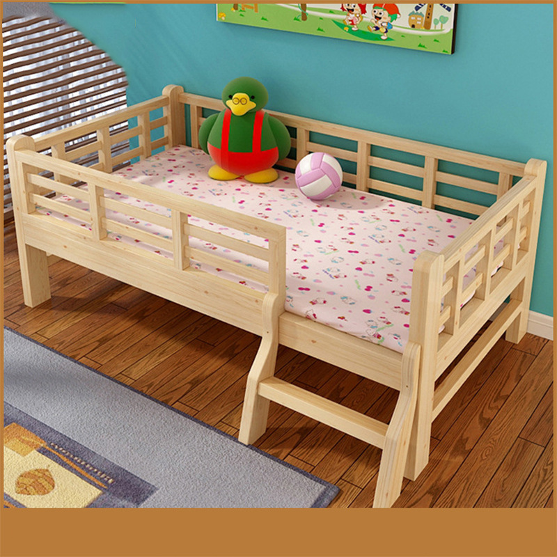 實木兒童床 熱銷簡約現代環保臥室兒童床 原木色松木帶護欄單人床工廠,批發,進口,代購