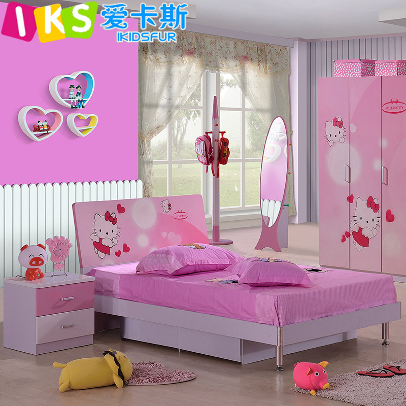 愛卡斯兒童傢具可愛貓粉色凱蒂貓簡約現代女孩臥室組合兒童床工廠,批發,進口,代購