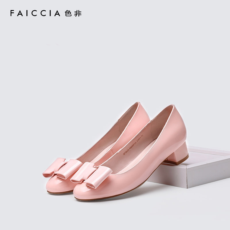 Faiccia/色非春季新款圓頭蝴蝶結女鞋粗跟單鞋中跟舒適A606工廠,批發,進口,代購