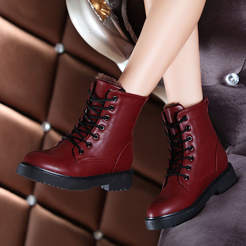 2015冬季新款馬丁靴 冬季保暖加絨棉鞋女靴 雪靴中筒系帶 女工廠,批發,進口,代購