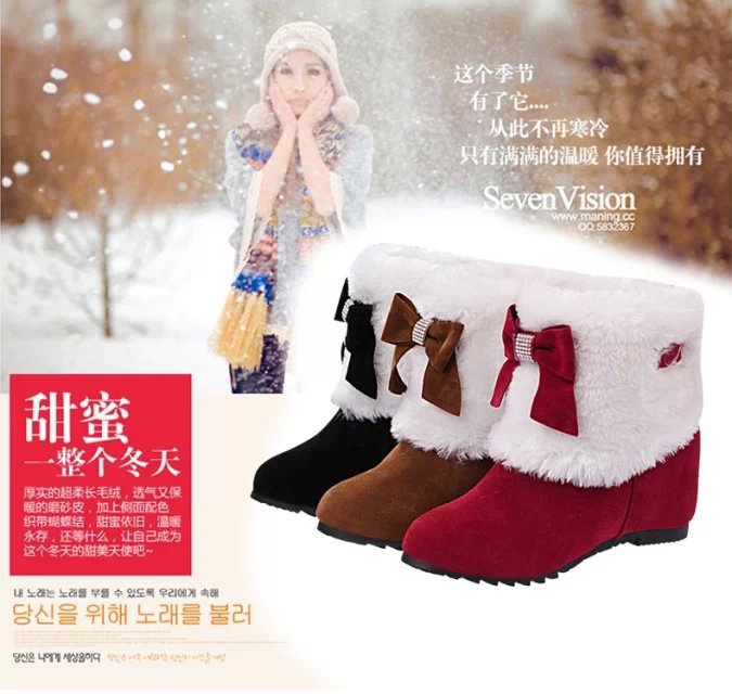 2016冬季新款短筒雪靴女平底加厚短筒靴學生保暖棉鞋蝴蝶結冬靴工廠,批發,進口,代購