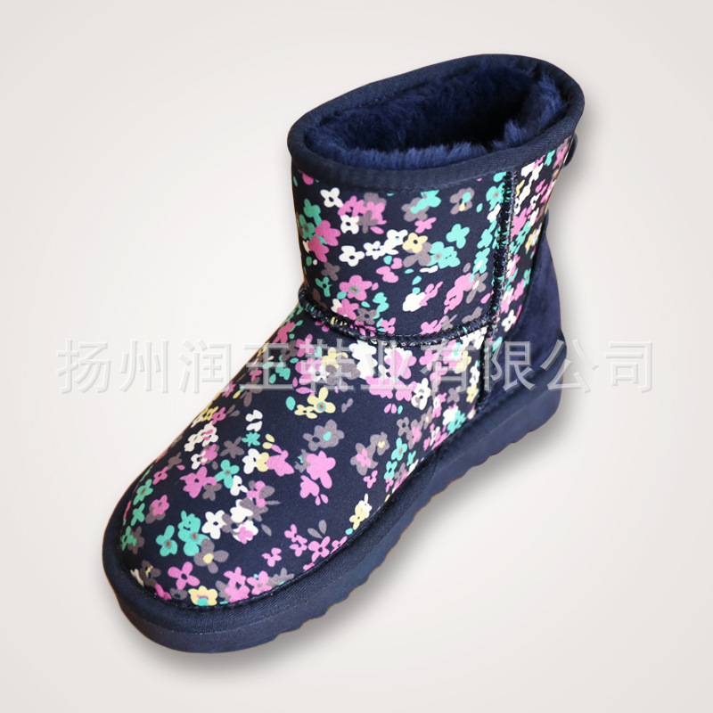 新款彩色花朵雪靴防滑保暖櫻花雪靴庫存白色內增高雪靴批發工廠,批發,進口,代購