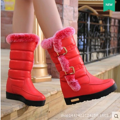 2016冬季防水雪靴女內增高圓頭厚底中筒靴流蘇紅色中靴加絨加厚工廠,批發,進口,代購