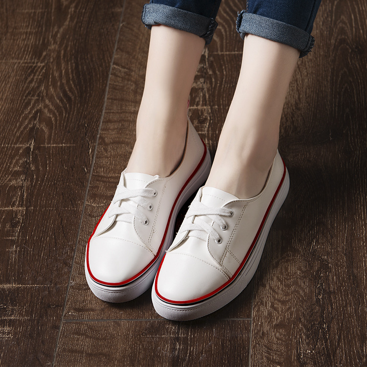 新款運動風女鞋時尚韓版休閒鞋純色綁帶鞋平底學生小白鞋一件代發批發・進口・工廠・代買・代購
