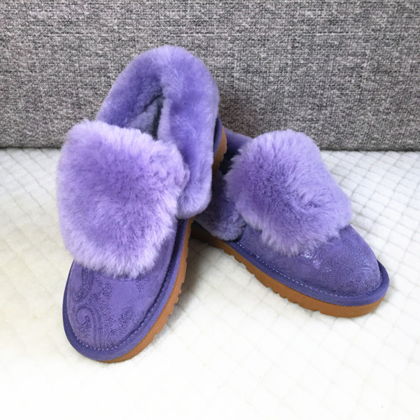 廠傢直銷冬季休閒女式紫色麵包鞋居傢女式棉靴羊皮毛一體工廠,批發,進口,代購