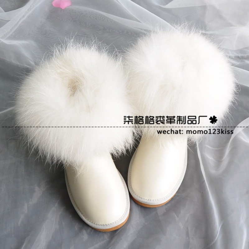 5854白色狐貍毛短筒防水雪靴女冬季牛皮保暖短靴子防滑低筒女靴工廠,批發,進口,代購