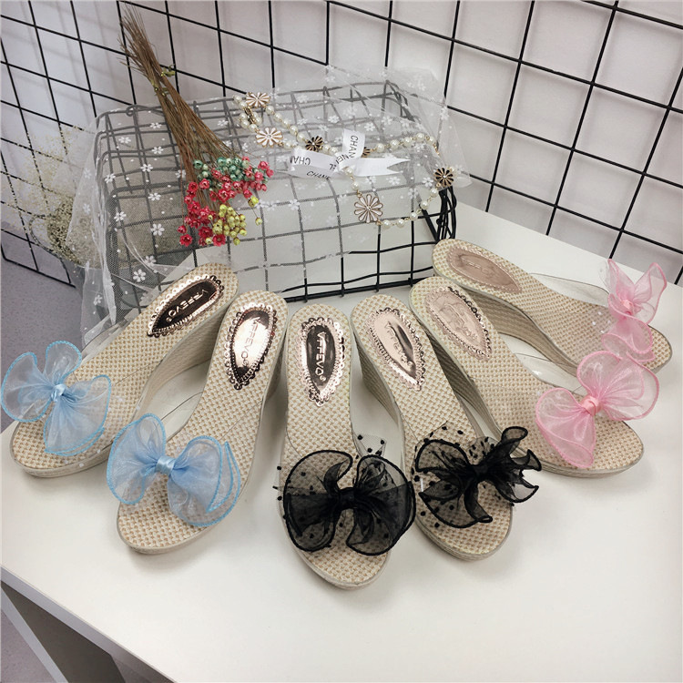 拖鞋女夏季2016甜美坡跟花朵透明露趾媽媽鞋舒適工廠,批發,進口,代購
