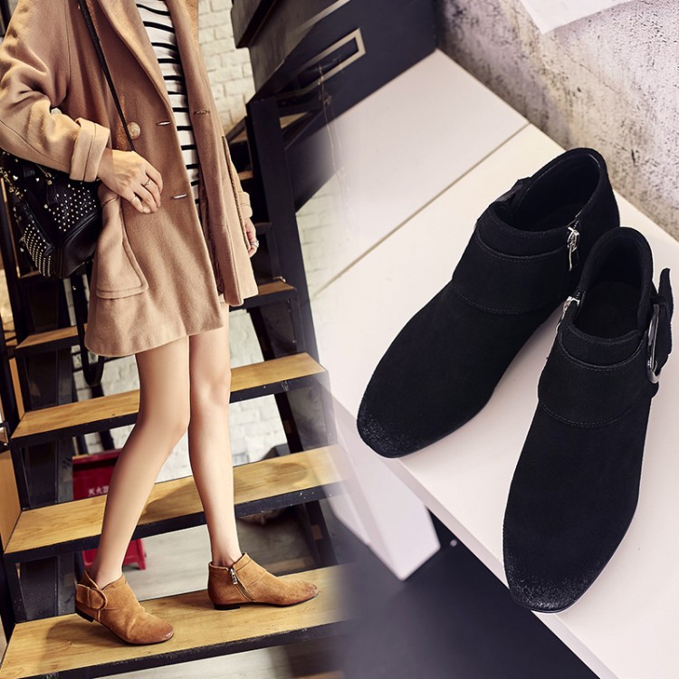 秋冬新款韓版真皮切爾西及踝靴方跟裸靴方頭低跟單靴加絨女靴潮工廠,批發,進口,代購