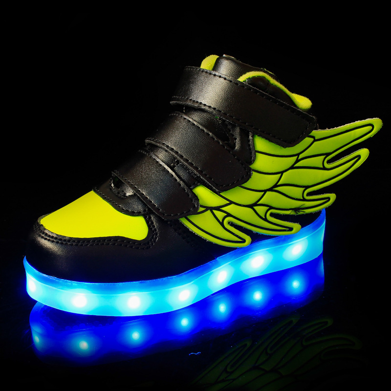 2016春夏新款翅膀USB充電LED變換燈鞋休閒板鞋男童高邦發光鞋工廠,批發,進口,代購