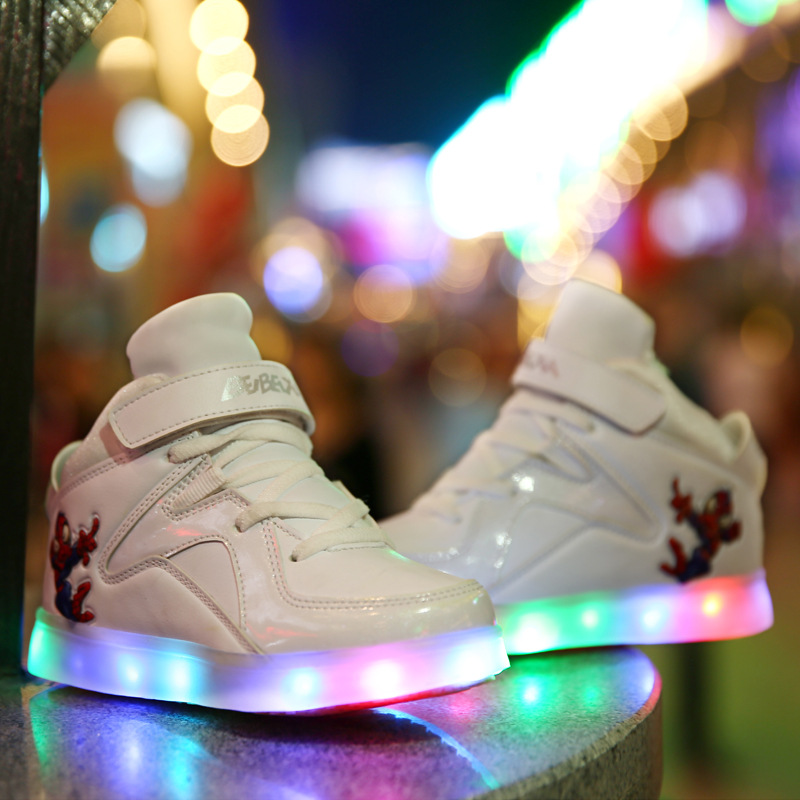 高幫加棉秋冬款LED充電鞋男女童鞋帶USB介面棉鞋7彩燈鞋廠傢直銷工廠,批發,進口,代購