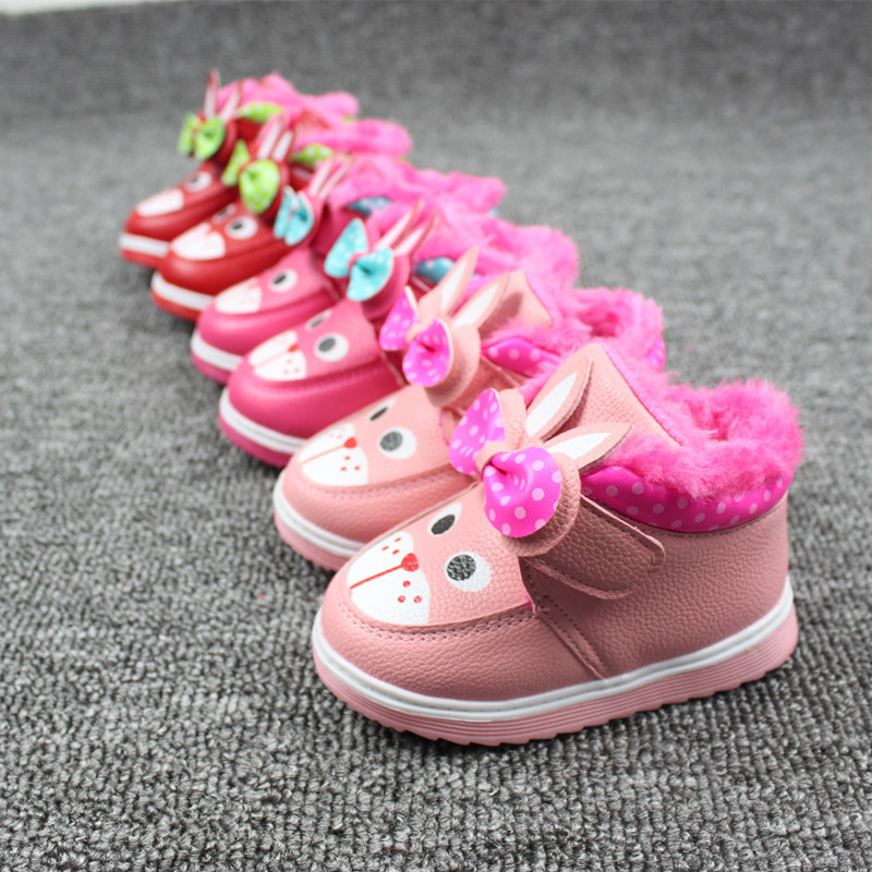 2015冬季韓版童鞋新款兔子韓版女童皮麵保暖加絨低筒短靴時尚棉靴工廠,批發,進口,代購