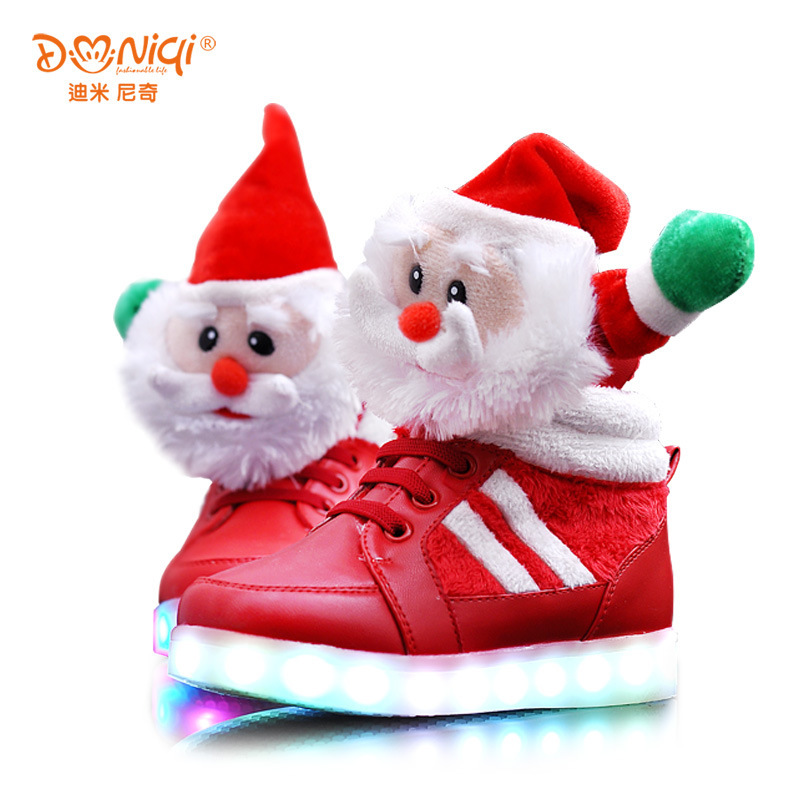 2016冬季新品韓版聖誕老人led兒童鞋發光鞋充電女童運動雪靴潮工廠,批發,進口,代購