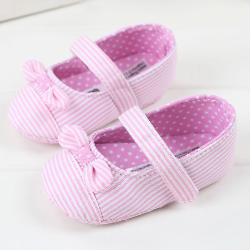 【95折】外貿風格粉色條紋蝴蝶結魔術貼可愛防滑嬰兒鞋M0137工廠,批發,進口,代購