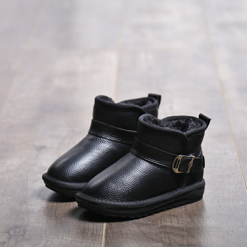 2016冬季新款真皮黑色男女童短筒棉靴雪靴寶寶棉靴韓版一件代發工廠,批發,進口,代購