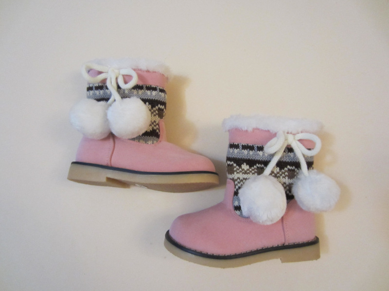 出口日本的外貿原單粉色針織相拼雙球女童靴工廠,批發,進口,代購