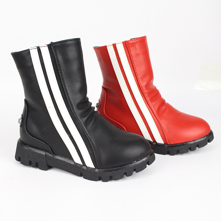 淘步爆款2015秋冬新款兒童靴子 流行條紋圖案 黑紅兩色保暖防滑工廠,批發,進口,代購