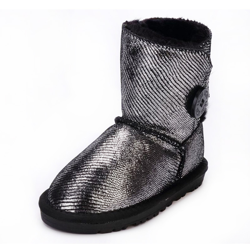 2016冬季新款蜥蜴紋亮片兒童真皮雪靴紐扣中筒寶寶鞋 一件代發批發・進口・工廠・代買・代購