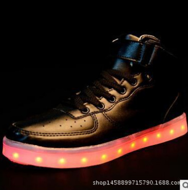 廠傢直銷七彩發光鞋LED夜光鞋男女情侶燈鞋USB充電熒光高幫皮板鞋批發・進口・工廠・代買・代購