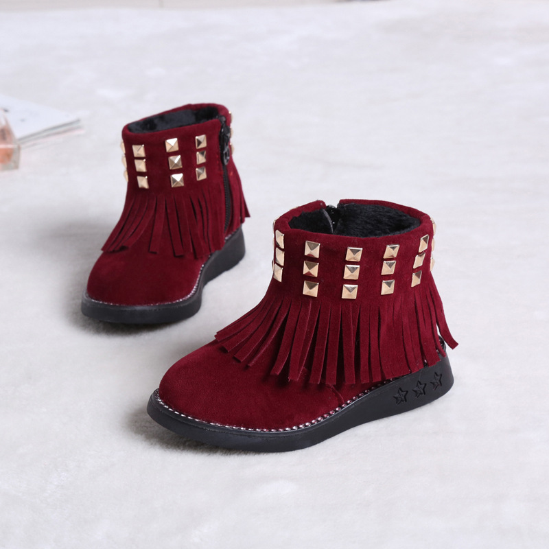2016冬季新款韓國童鞋兒童流蘇靴 女童中筒靴復古休閒加絨靴子批發・進口・工廠・代買・代購