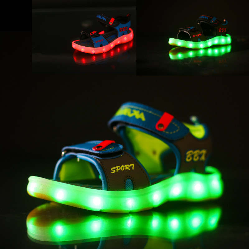 童鞋夏季發光涼鞋兒童亮燈沙灘鞋男女USB充電LED透氣爆款一件代發批發・進口・工廠・代買・代購