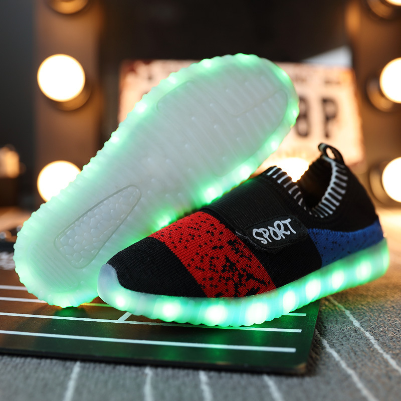 一件代發外貿新品USB發光鞋秋季椰子鞋兒童LED燈鞋男女童休閒網鞋工廠,批發,進口,代購