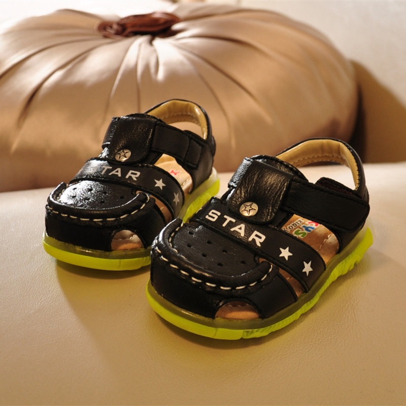 2016夏季嬰兒寶寶閃燈真皮涼鞋男女小童鞋百搭寶寶包頭鞋一件代發批發・進口・工廠・代買・代購