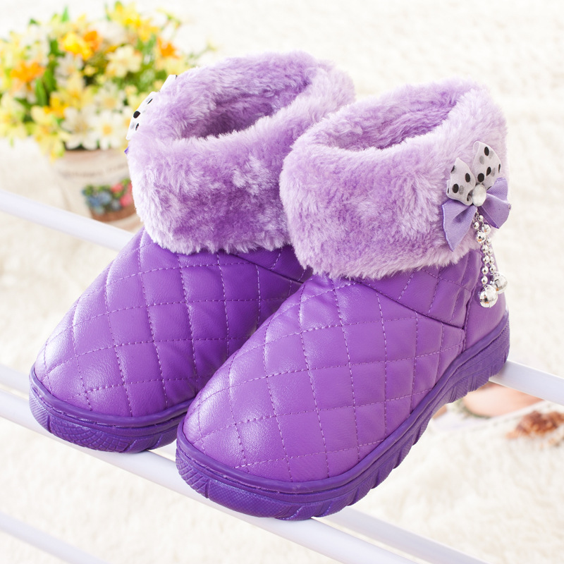 冬款兒童時尚加厚加絨PU棉鞋 雪靴 保暖兒童中幫靴子直銷批發工廠,批發,進口,代購
