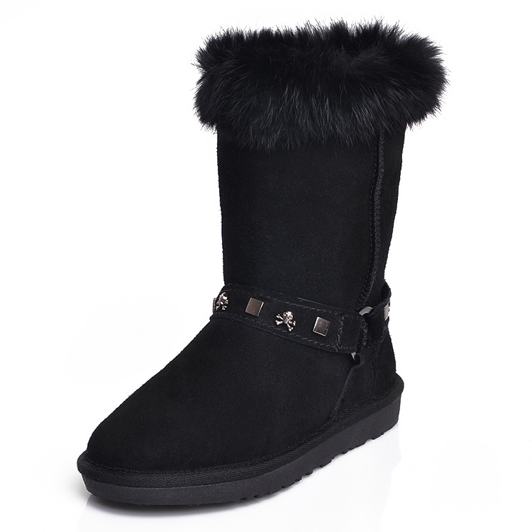 2016冬季保暖雪靴 全真皮高性價比中筒女靴 磨砂牛皮兔毛靴子工廠,批發,進口,代購