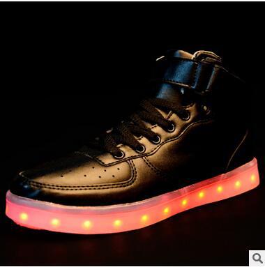 外貿大碼七彩發光鞋LED夜光鞋男女情侶燈鞋USB充電熒光高幫皮板鞋批發・進口・工廠・代買・代購