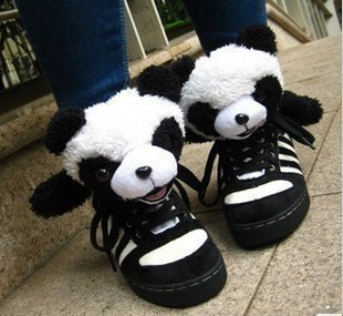 鎮廠之寶泰迪熊親子鞋加毛絨可愛小熊貓情侶鞋保暖大碼增高女板鞋工廠,批發,進口,代購