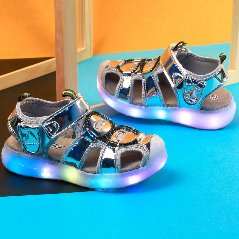 夏季兒童沙灘涼鞋帶燈炫酷男童鞋usb充電發光鞋LED夜光小孩鞋女童批發・進口・工廠・代買・代購